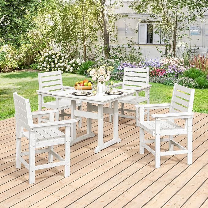Outdoor Dining Chairs Set of 2, All Weather HDPS Patio Dining Chairs, Heavy Duty Outdoor Chair with Armrest for Backyard Deck Porch, White