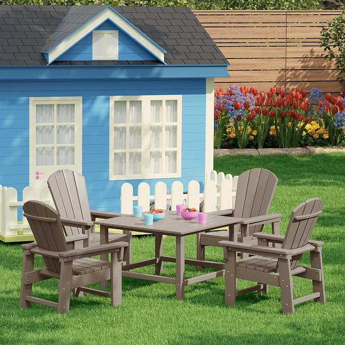 Costaelm Outdoor Kids Table, Toddler Dinner Table Baby Desk Outdoor Childrens Party Tables for Arts & Crafts, Snack Time, Multi-Activity Desk for Ages 2-8 in Classroom/Outside, Weathered Wood
