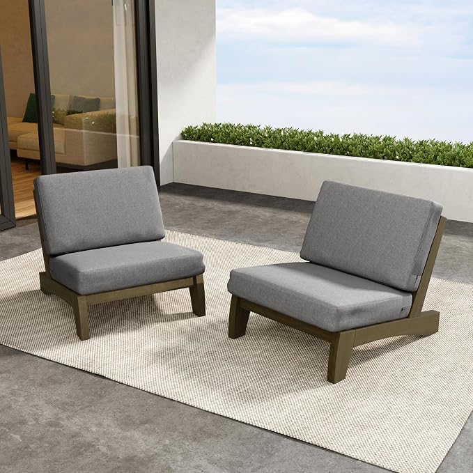 2 Pieces Patio Furniture Sets, All-Weather Outdoor Wood Bistro Set Patio Conversation Chiarsfor Balcony, Backyard