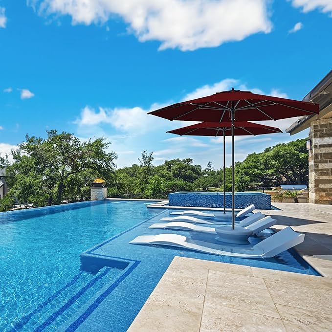 Midtown Umbrellas Push & Pop 9 Ft Patio Umbrellas with Push & Pop Mechanism, 8 Fiberglass Ribs & Sunbrella Fabric – Outdoor Umbrella for Deck, Pool, Cafés and Hotels – Burgundy Canopy, Silver Pole