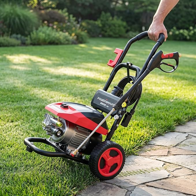 PowerSmart 3000 PSI Max Electric Pressure Washer-1.2 GPM Brushless Motor Power Washer with 5 Nozzles, GFCI Protection, 8” Wheels and Soap Tank, for Car, Patio, Fence, Driveway Cleaning