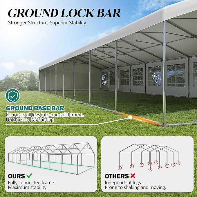 GARTOO 20' x 60' Canopy Party Tent & Carport - Heavy Duty Outdoor Wedding Gazebo with 5 Storage Bags & 4 Sand Bags, Event Shelter Canopy for Outdoor Event, Wedding, Birthday Party