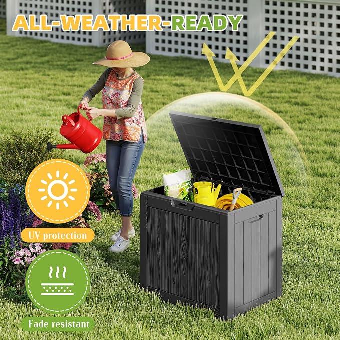 35 Gallon Outdoor Storage Box, Large Resin Deck Box for Patio Cushions, Garden Tools, Pool Accessories, Waterproof and Lockable Design, Storage Bench for Backyard & Deck(Black)
