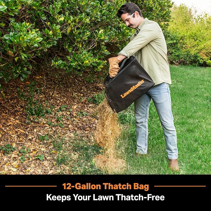 LawnMaster 48V MAX Brushless 16” 2-in-1 Cordless Dethatcher and Scarifier with Removable Thatch Collection Bag Quick-Fold – CLGVB4816