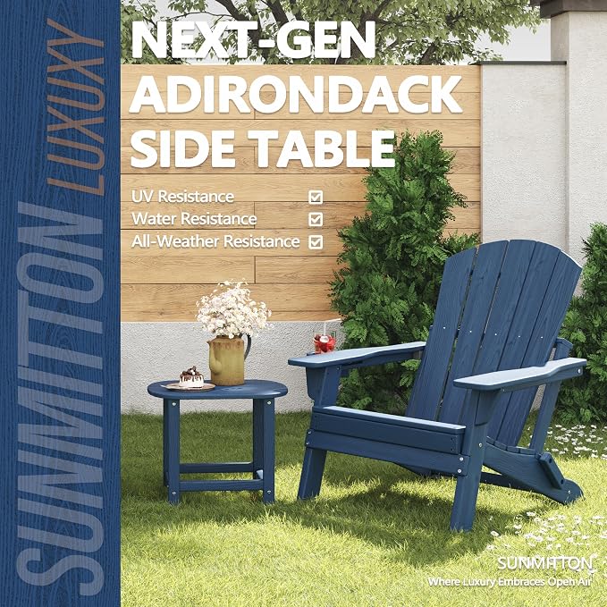 Outdoor 18" HDPE Side Table Set of 2 for Patio Porch Pool, Weather Resistant Standard End Table for Backyard and Indoor, Easy Maintenance & Indoor Outdoor Durable Construction(Navy Blue)