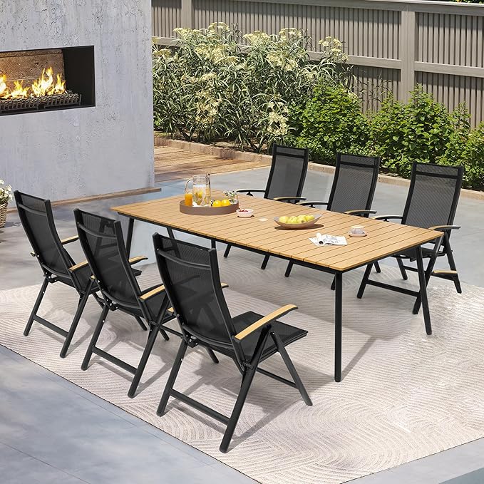 Outdoor Dining Set for 6, 70 Inch Outdoor Patio Table and Chairs Set with Waterproof, Patio Dining Sets for 6 with Armrest Chairs, All Weather Furniture for Patio Backyard Deck