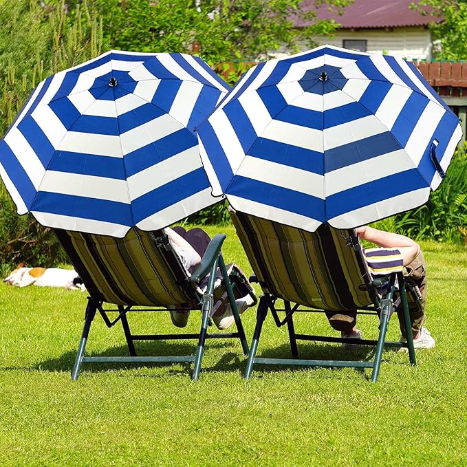 Buryeah 2 Pcs Beach Chair Umbrella Automatic with Universal Adjustable Clamp 44" UPF 50+ Portable Clamp on Beach Chair for Wheelchair Patio Golf Carts Camping