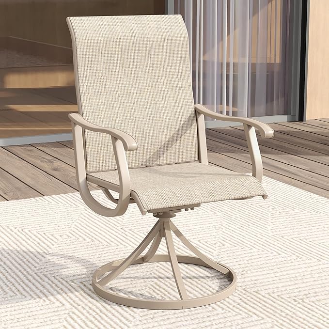 VICLLAX 5 Pieces Patio Dining Set for 4, Outdoor Furniture Set Includes 40.6" Square Outdoor Table and 4 Patio Swivel Chairs for Lawn Garden, Sandshell Tabletop and Fabric