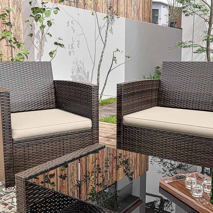 3 Pack Outdoor Patio Seat Cushions Replacement Covers Fit for 4 Pieces 4-Seater Wicker Rattan Patio Conversation Set Loveseat Chair Couch Furniture,36x18x2,18x18x2,Cream-Cover Only