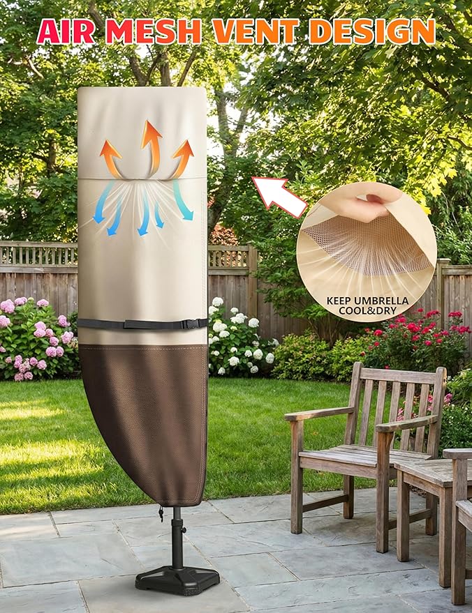 Vailge Patio Umbrella Cover for Double-Sided Umbrella 13-15 Feet, 600D Oxford Outdoor Umbrella Cover Waterproof Windproof, Patio & Outdoor Umbrella Cover with Support Pole, Storage Bag