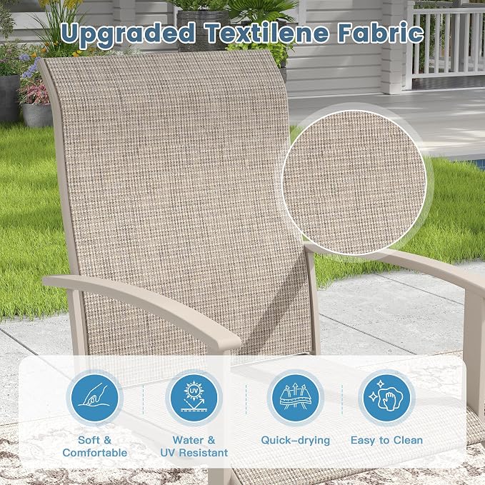 DIFY 9 Pieces Outdoor Dining Set for 8, 63" Grey Wood-Like Round Metal Table with Umbrella Hole and Sandshell Textilene Swivel Patio Chairs, Patio Table and Chairs Set for Garden, Backyard, Poolside