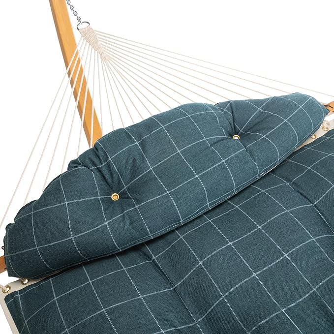 Original Pawleys Island Large Wentworth Juniper Tufted Hammock with Detachable Pillow – 13 ft. x 55 in., 450 lb Capacity, Oak Spreader Bar, Handcrafted in The USA