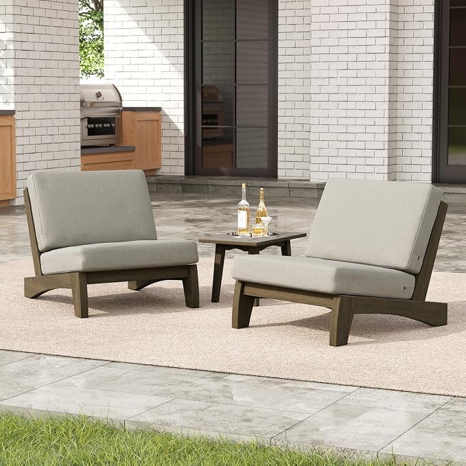 3 Pieces Patio Furniture Sets, All-Weather Outdoor Wood Bistro Set Patio Conversation Side Table Chiars for Balcony, Backyard