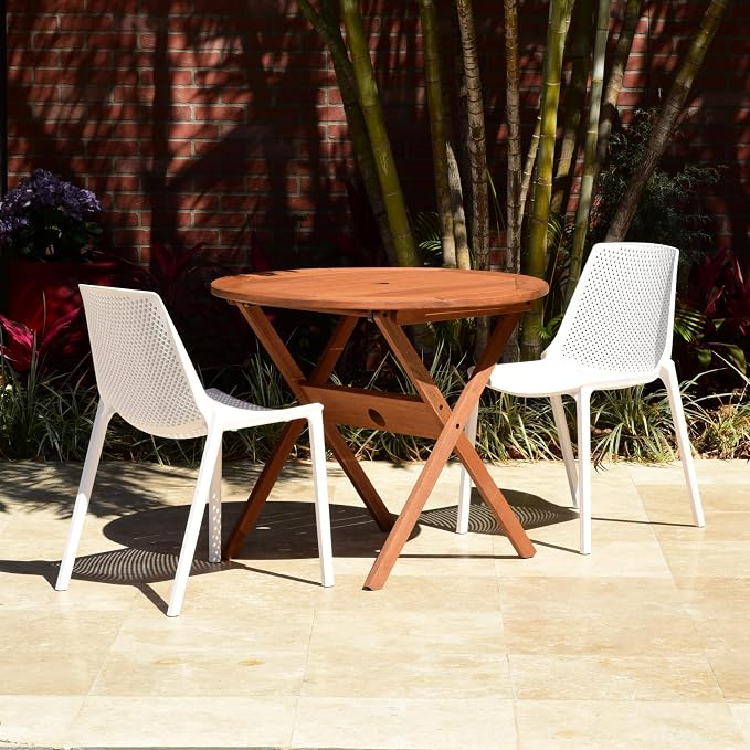 Urban Elements Melbourne 3-Piece Patio Furniture Set | Solid Wood | Backyard Furniture, Outside Table and Chairs, Round Outdoor Bistro Set, White