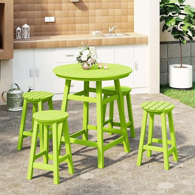 WestinTrends Malibu 5-Piece HDPE Outdoor Patio Dining Bar Bistro Table Set with Counter High Round Bar Stools