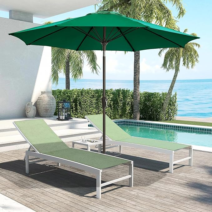 LOUNZY 9FT Large Outdoor Patio Umbrella Table Umbrella-UV Resistant,Easy Push Button Tilt and Crank,8 Sturdy Fiberglass Ribs Pool Umbrella for Patio,Backyard,Deck,Yard,Market