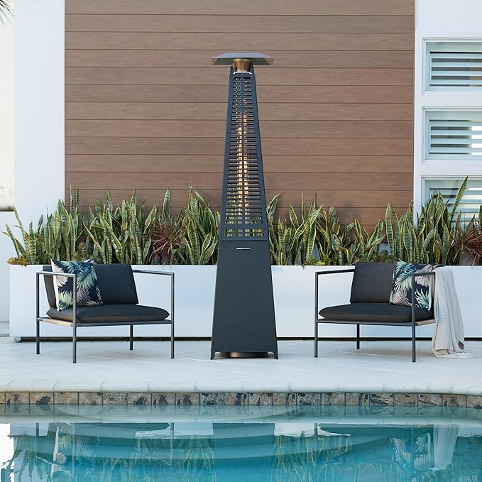 Fire Sense 66991 Pyramid Flame Patio Heater 40,000 BTU Outdoor Propane Heater Tower with Wheels - Black