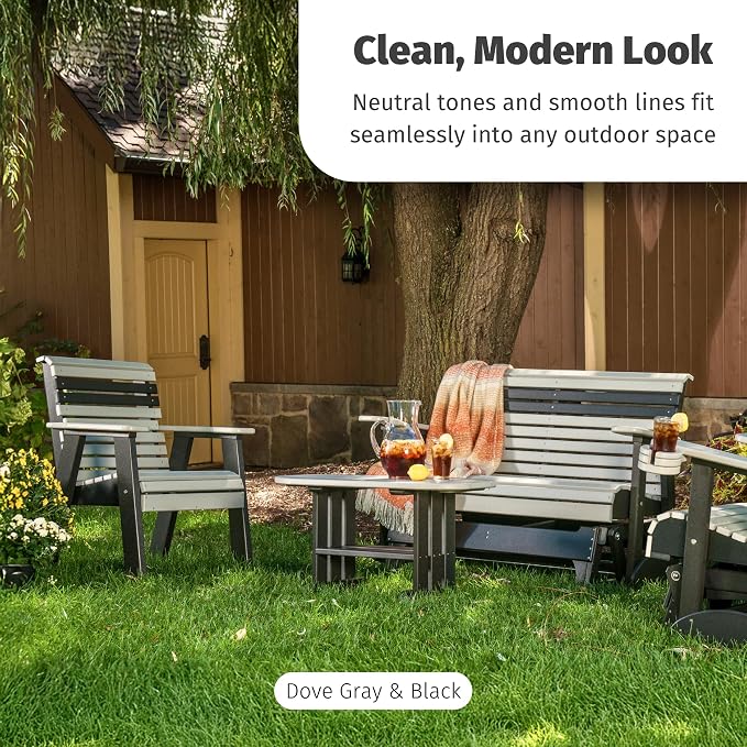 LuxCraft Poly Outdoor Coffee Table, Oval Patio Table with Shelf, Weather Resistant Low Tables for Adirondack Chairs & Outdoor Seating - Amish Made in USA (Antique Mahogany & Black)