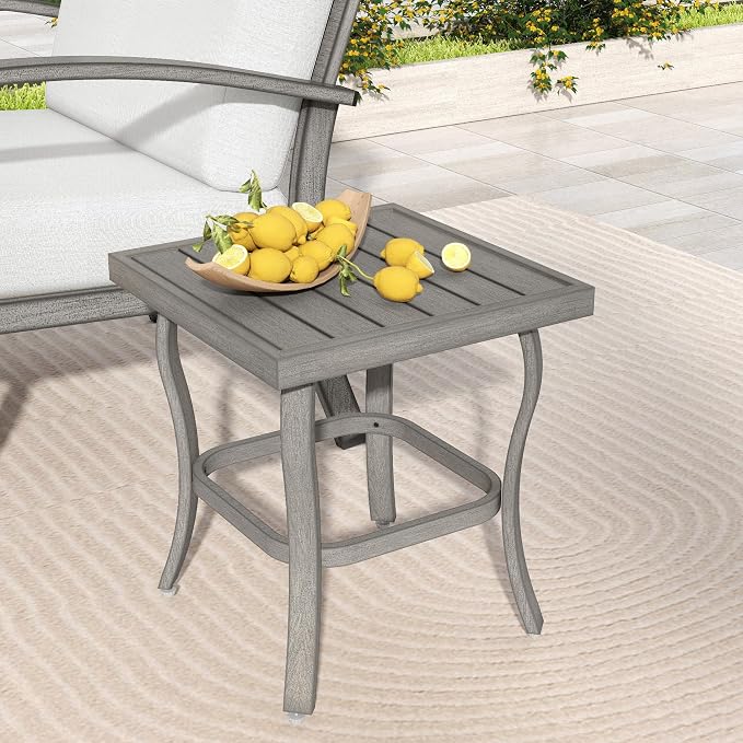 HAPPATIO Patio Outdoor Side Table, Modern Aluminum Square Table for Outside, Easy Assembly and Maintenance with Adjustable Feet for Deck, Pool, Balcony