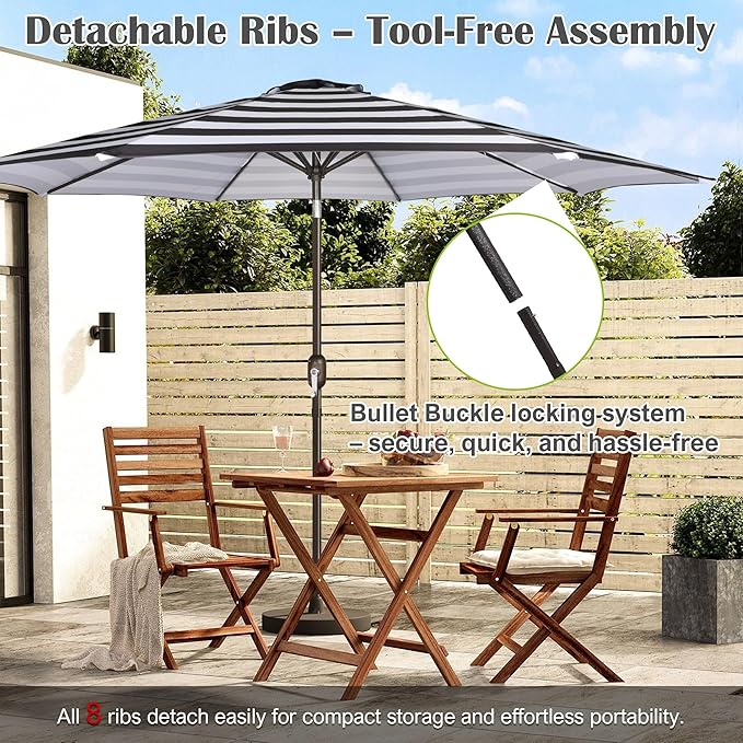 Blissun 10FT Outdoor Patio Umbrella, Outdoor Table Umbrella, Yard Umbrella, Market Umbrella with 8 Sturdy Ribs, Push Button Tilt and Crank