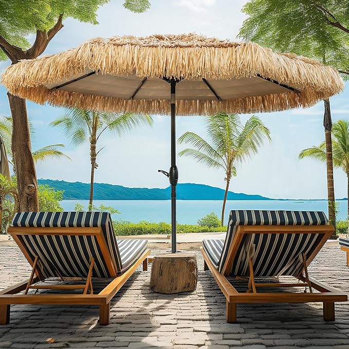8FT Tiki Umbrella, Patio Umbrella Thatched Umbrella Outdoor Patio, Upgrade with UPF 50+, Tiki Beach Umbrellas with Zinc Alloy Push Button Tilt and for Pool Backyard
