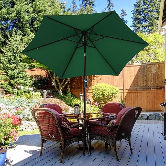 7.5FT Patio Umbrella, Outdoor Table Umbrella, Market Umbrella with Push Button Tilt and Crank for Garden, Lawn, Deck, Backyard & Pool