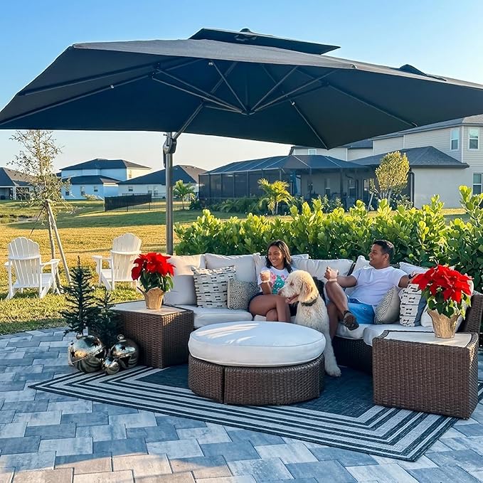 PURPLE LEAF 10' x 13' Cantilever Patio Umbrella Outdoor Umbrella with 330lbs Base Large Rectangular Windproof Offset Umbrella for Pool Deck Garden, Graphite Grey