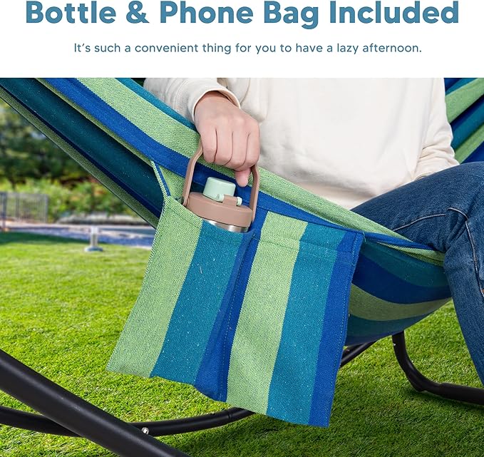 SUNCREAT Hammocks Standing Patio Hammock, Portable Hammock with Stand Foldable, Patent Pending, Blue Green