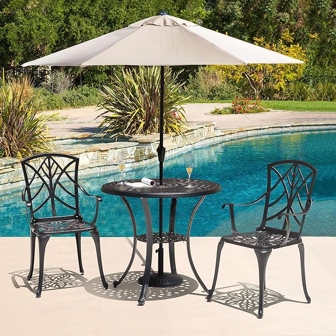 NUU GARDEN 7.5 FT Round Patio Umbrella, Outdoor Table Umbrella with Vent, 8 Sturdy Iron Ribs and Aluminum Pole, Market Umbrella with Push Button Tilt and Crank for Backyard, Poolside, Yard, Beige