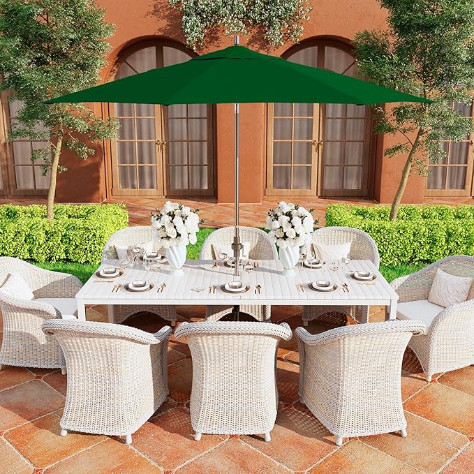 California Umbrella 11Ft Premium Sunbrella Patio Umbrella, Hand-Crank, Tilt-Collar, Gray Frame, Forest Green Fabric