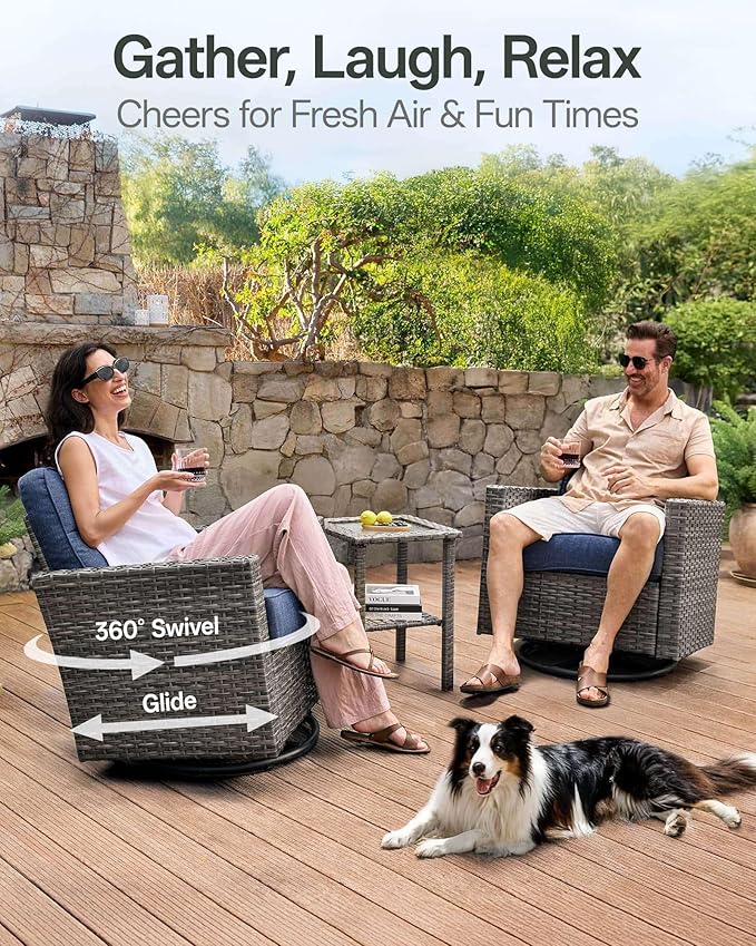 Luxury 10-Piece Patio Furniture Set with 6-Inch Thick Cushions, Outdoor Couch and Swivel Rocker Chairs, Wicker Conversation Set for Porch, Deck, Yard, Pool in Blue