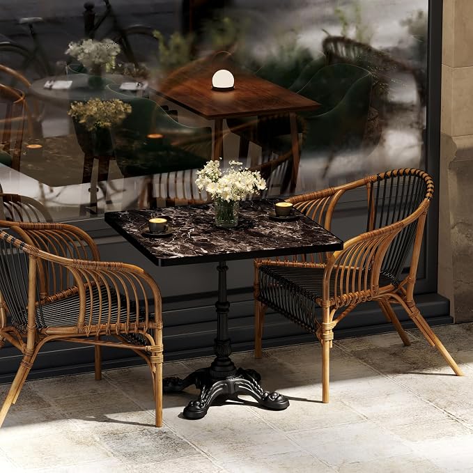 31.5" Sintered Stone Square Dining Table for 2-4 People, Marble Look Bistro Table with Heavy Duty Cast Iron Base for Outdoor Patio Garden Cafe, Living Room Balcony, Commercial Grade Small Space, Black