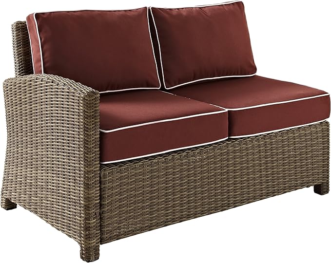 Crosley Furniture Bradenton 4-Piece Outdoor Sectional Sofa Wicker Conversation Patio Furniture Set for Deck, Brown with Sangria Cushions