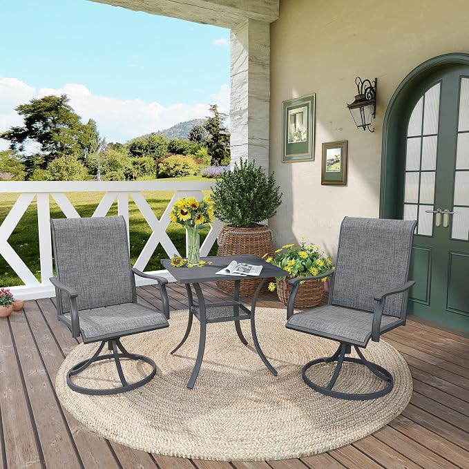 DIFY 27.6" Small Square Outdoor Dining Table for 2, Slatted Metal Patio Table with Storage Shelf, All-Weather Patio Dining Table for Garden Backyard Deck, Grey Tabletop