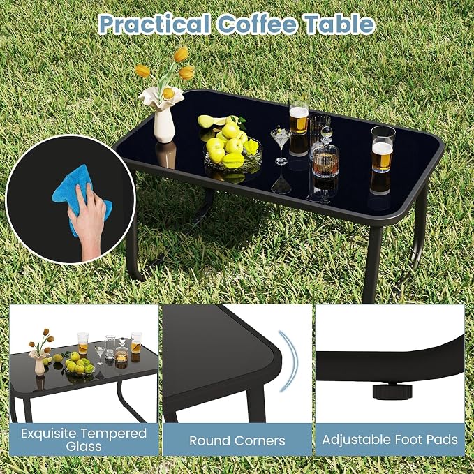 HAPPYGRILL 8 Piece Patio Rocking Bistro Set with 4 Rocking Chairs, 2 Loveseat & 2 Coffee Table, Outdoor Conversation Furniture Set for Garden Poolside Balcony (2)