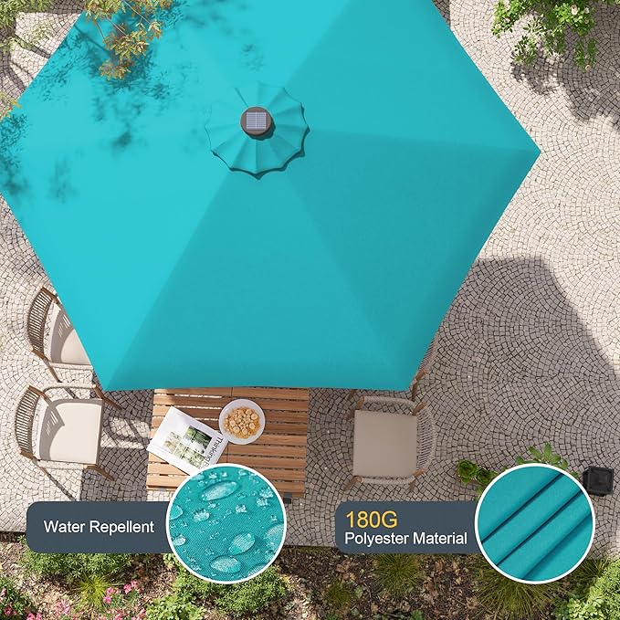 7.5ft Outdoor Umbrella Patio Umbrella with Solar Lights,18 LED Lighted Table Market Outdoor Umbrella, 2-Year-Non-Fading, for Pool, Deck, Garden,Backyard