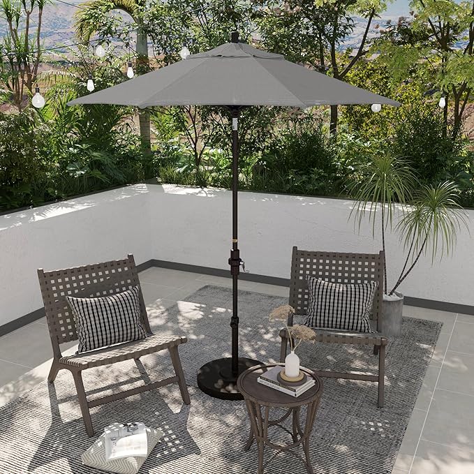 California Umbrella 7.5' Rd. Aluminum Patio Umbrella, Crank Lift, Collar Tilt, Bronze Pole