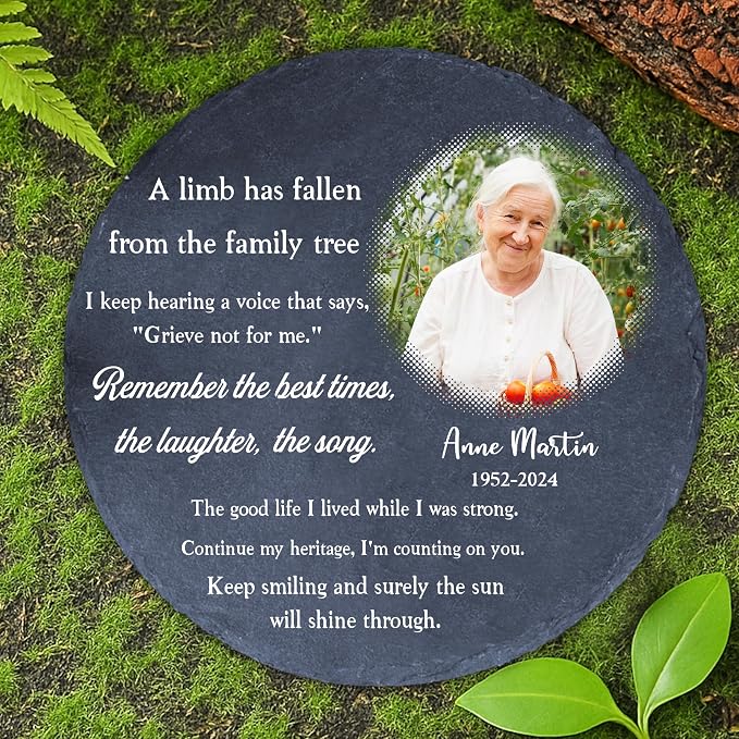 Personalized Memorial Stone Custom Sympathy Photo Loved One Grandma Papi Dad Mom Son Aunt Sister in Heaven Decorative Keepsake Remembrance Stone Gift for Memory Sites Garden Plaque Funeral Gift