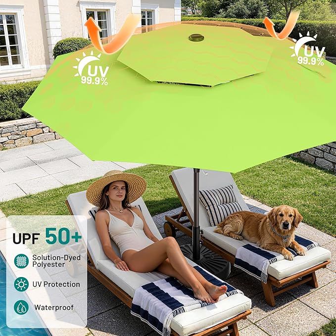 AreShark 12ft 2 Tiers Patio Umbrella - Outdoor Umbrella Waterproof UV Protection, Market Table Umbrella w/ 8 Sturdy Ribs&Crank for Pool, Porch, Garden(Apple Green)