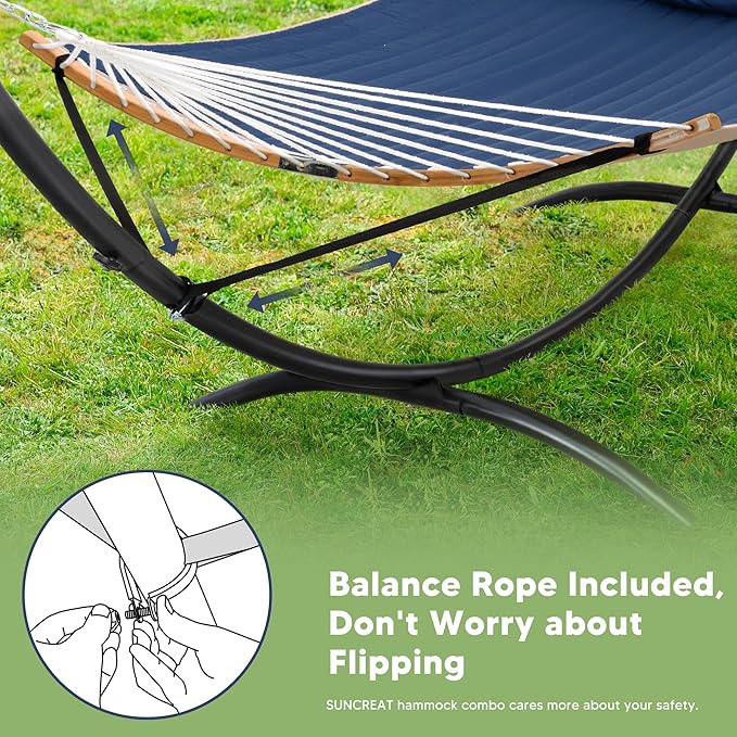 SUNCREAT Hammocks for Outside with Stand, Porch Hammock and Stand, 475 lbs Capacity, Patent Pending, Navy
