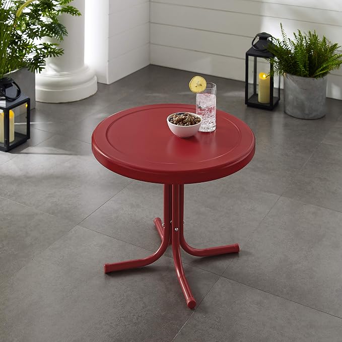 Crosley Furniture Griffith Weather Resistant Retro Metal Outdoor Side Table for Patio, Deck, Porch, Coral Red