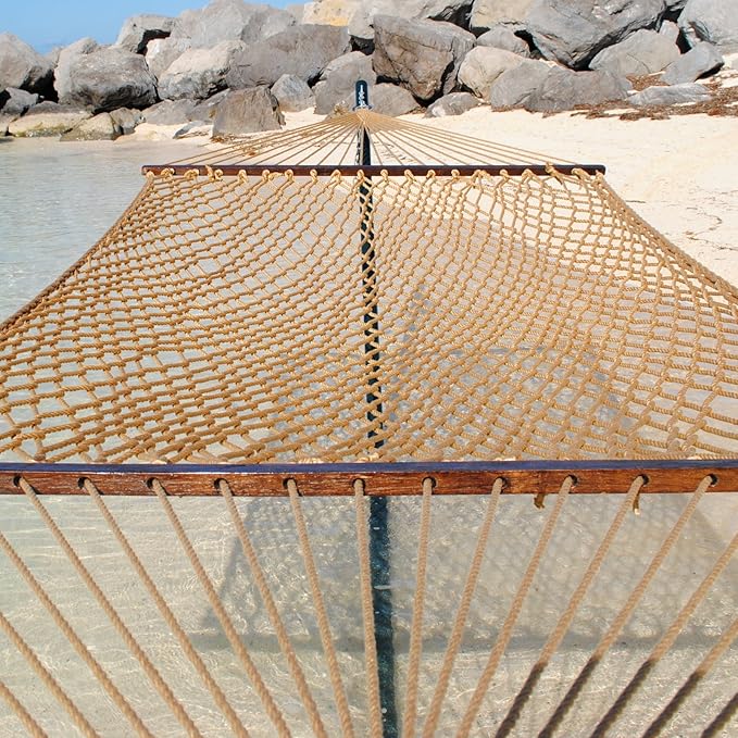 Caribbean Rope Hammock - 55 Inch - Soft-Spun Polyester (tan)