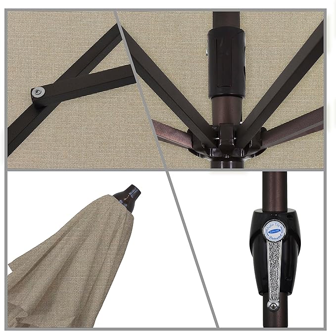 California Umbrella 7.5' Round Sunbrella Aluminum Outdoor Deck, Pool or Patio Umbrella, Crank Lift, Auto Tilt, Bronze Pole, Taupe