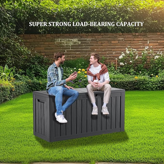 Outdoor Storage Box, 90 Gallon Waterproof Deck Box [Upgraded 3.0], Robust Weatherproof Organizer for Deep-Seat Cushions, Sports Equipment, Lockable Garden Tool Bench Seat, Side Yard, Black