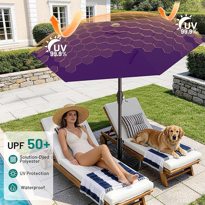 AreShark 7.5FT Patio Umbrella Table Market Umbrella w/Tilt and Crank, Heavy-Duty Outdoor Umbrellas for Pool, Deck, Garden and Backyard, Purple