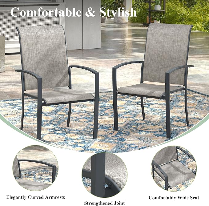 7 Pieces Outdoor Dining Set, 63" Rectangular Patio Table and Chairs Set with 2 Swivel Chairs & 4 Stationary Chairs for Deck Lawn Backyard, Grey & Dark Grey