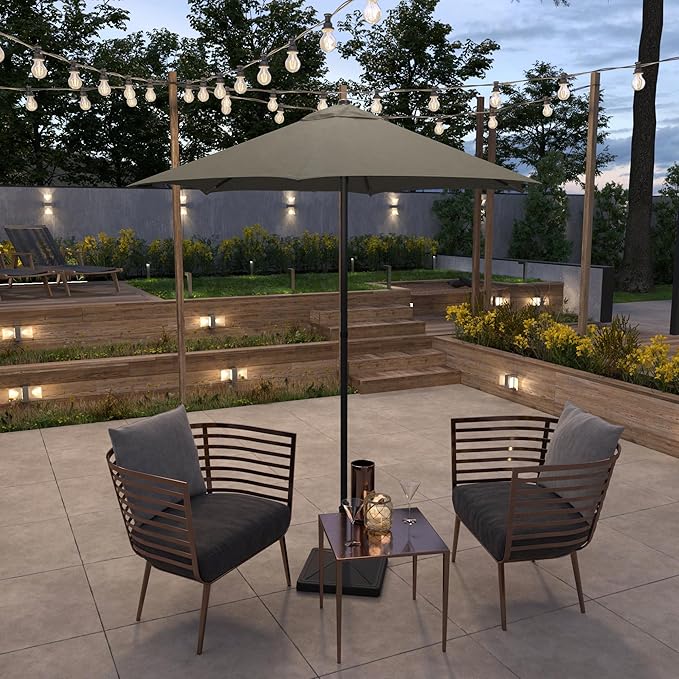 Sunline 7.5 ft Patio Umbrella with Crank & Push Button Tilt, Outdoor Market Umbrella with UV Protection & Wind Vent, Metal Frame for Deck, Pool & Table, Taupe