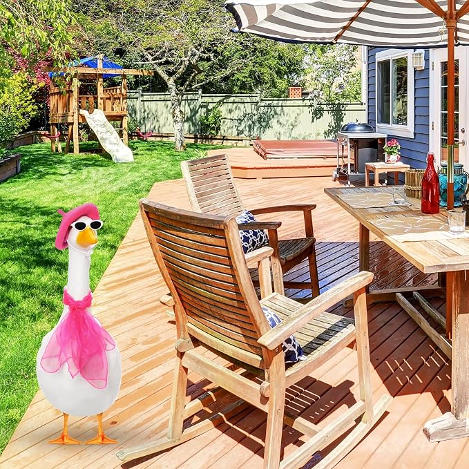 Yaomiao 3 Pcs 50s French Porch Goose Outfit Set for 23'' 17'' Cement Lawn Goose Costume Beret Hat for Carnival Statue Decor(Hot Pink)