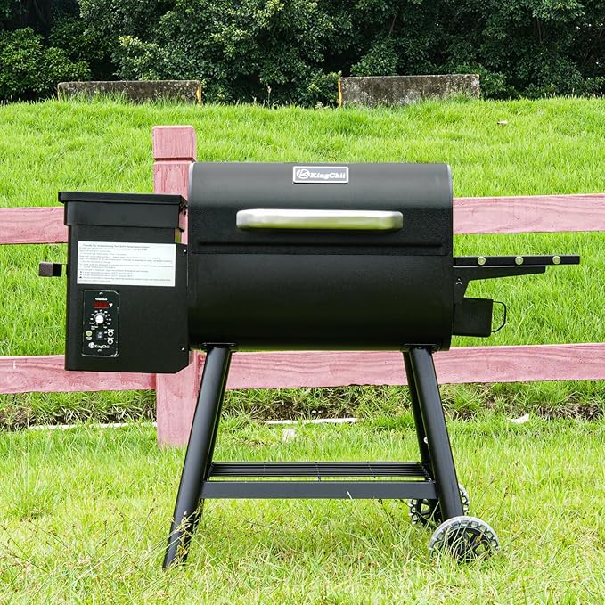 KingChii Electric Wood Pellet Grill & Smoker with Side Shelf, 456 SQ.IN Grill Capacity, 18LB Hopper, with PID Temperature Control (180-425°F) for Backyard Camping Bake and Roast, Black