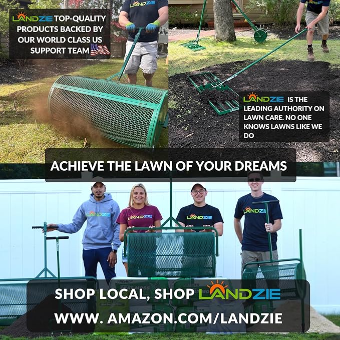 Landzie AeroCore Duo Rolling Lawn Aerator – Manual Core Plug Aerator with Chamfered Hollow Tines – Heavy-Duty 38.8 Pound Wheel Aerator Lawn Tool – Push Yard Aerator Aeration Tool